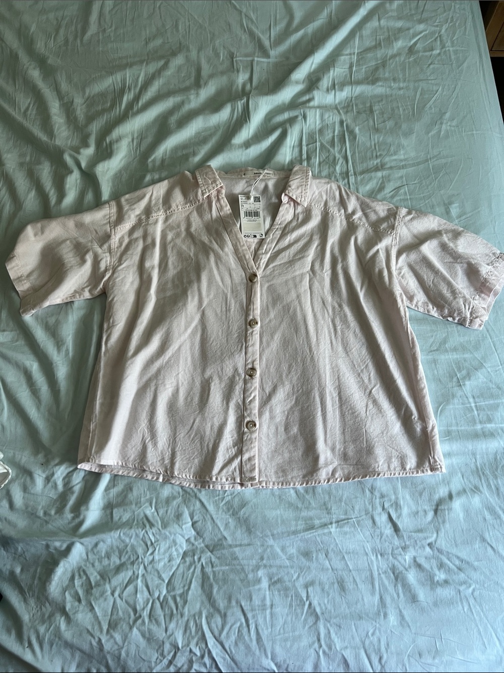 Mango Cotton Linen Blend Button Up Top